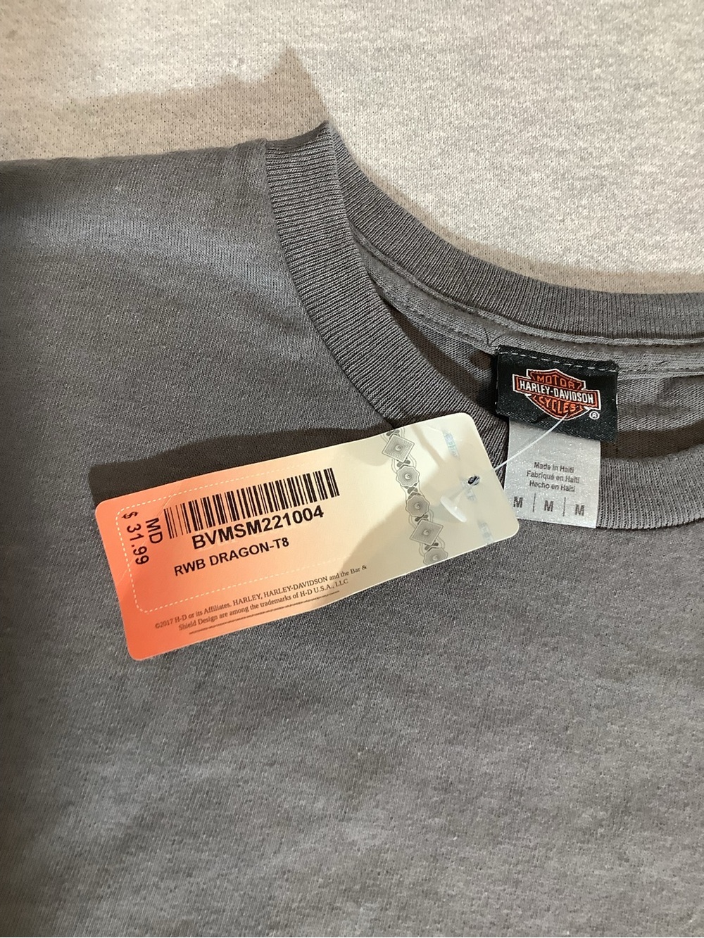 Harley-Davidson Gray Tee with Red & Blue Dragon Graphic - Picture 5 of 7
